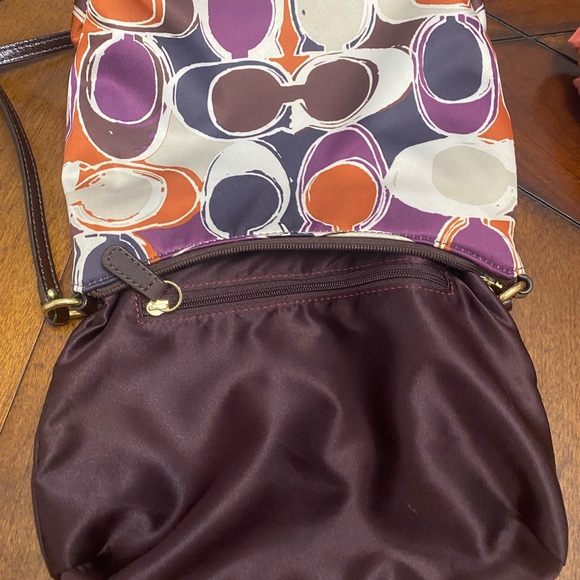 Coach Satin &leather Purple and Orange Crossbody Bag with Geometric Design - Picture 4 of 11